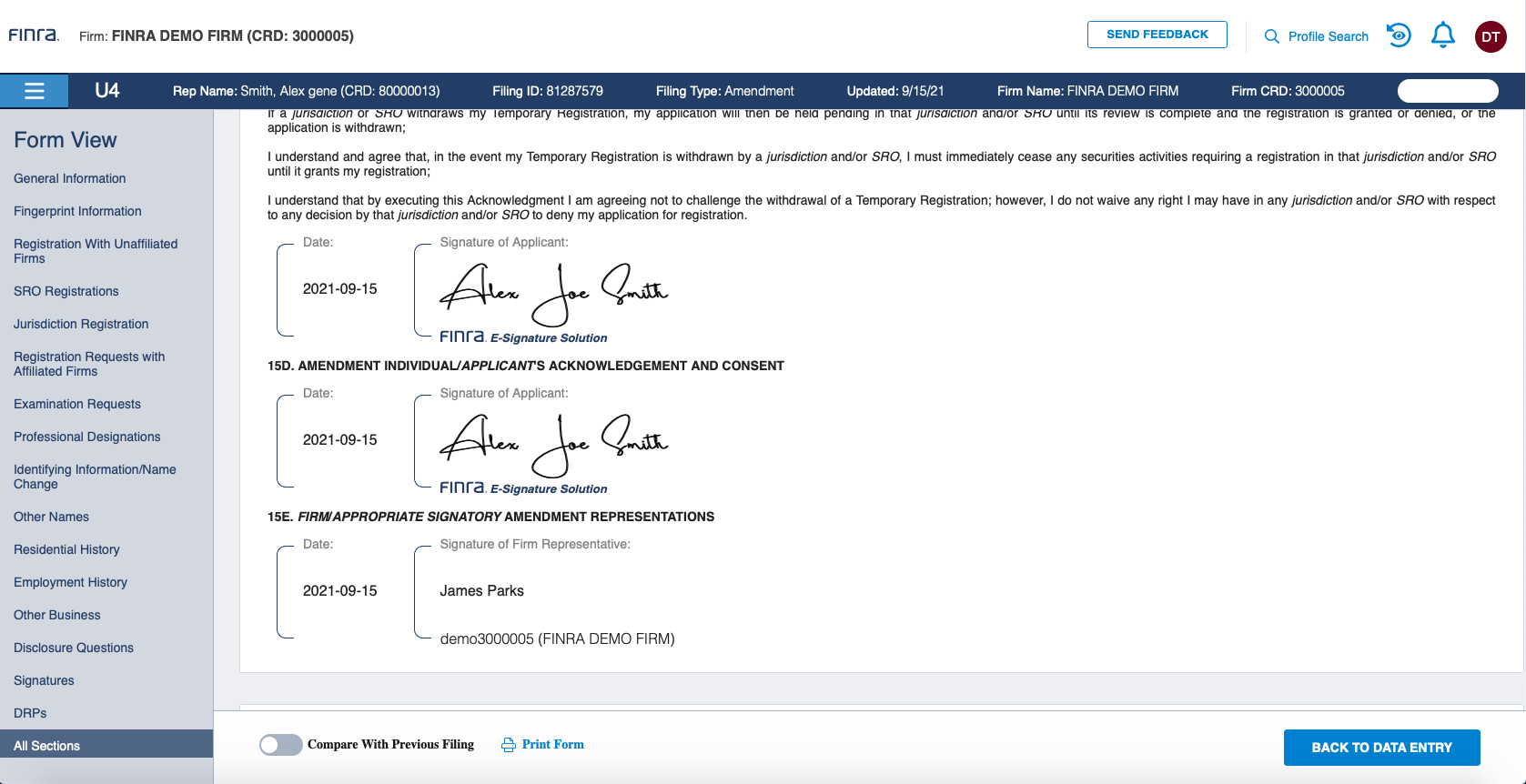 Firm Settings Guide: Printing A Signed Filing