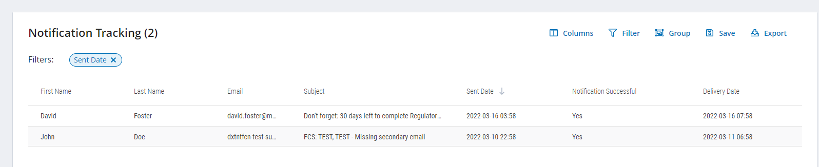 Notification Tracking Report
